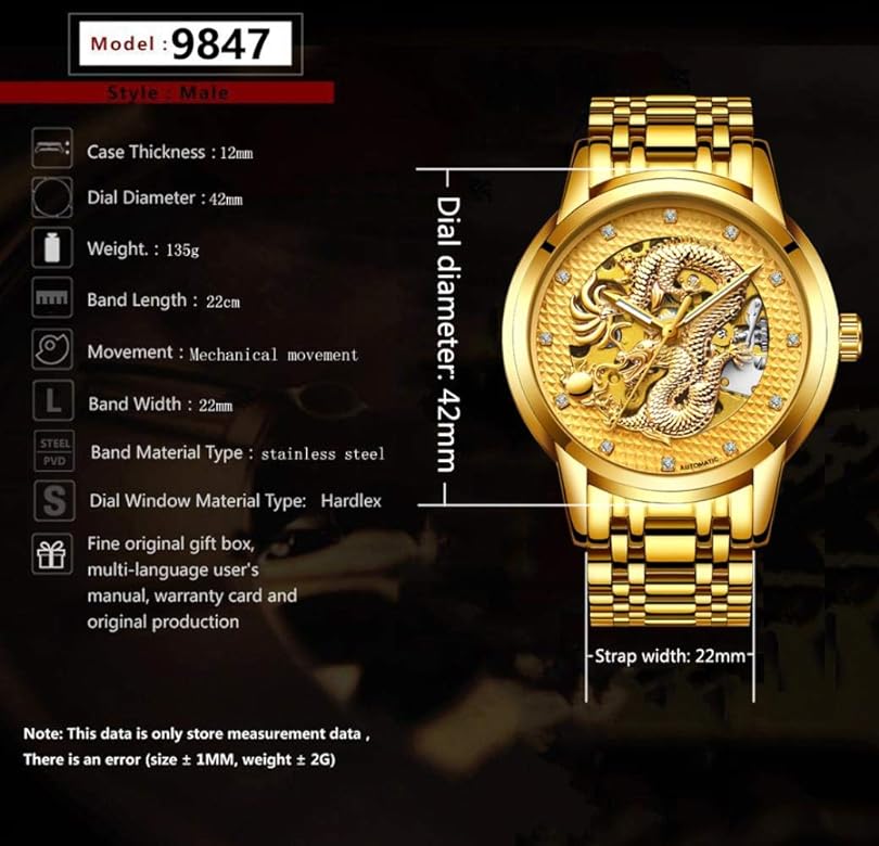 Gold Dragon Luxury Fashion Casual Watch for Men